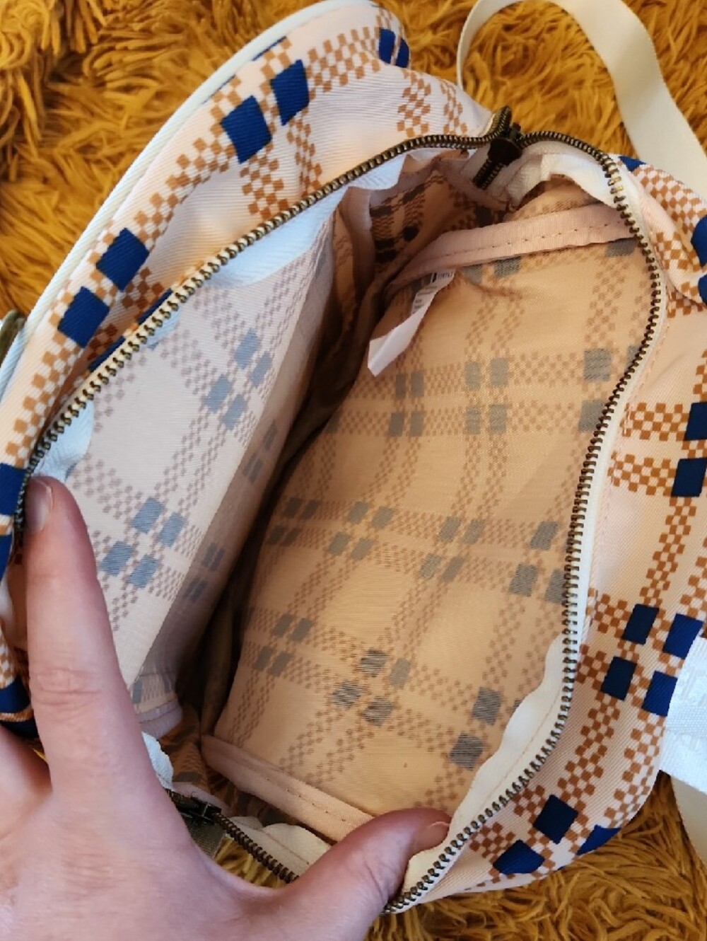 Thread Wallets Plaid Mini Backpack with Blue & Tan Check Pattern - Picture 7 of 7